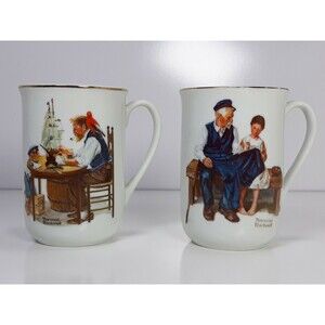2 Norman Rockwell 1982 Museum Collection Coffee Cups